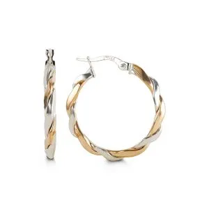 10K Rose/White Gold Twist Hoops