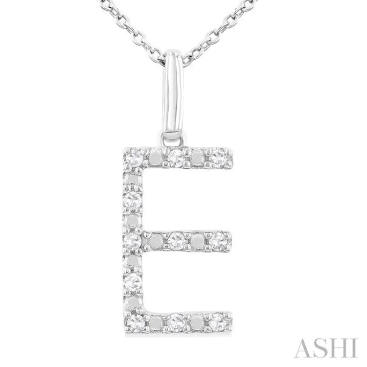 1/10 Ctw Initial 'E' Round Cut Diamond Fashion Pendant With Chain in Sterling Silver