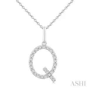 1/10 Ctw Initial 'Q' Round Cut Diamond Fashion Pendant With Chain in Sterling Silver