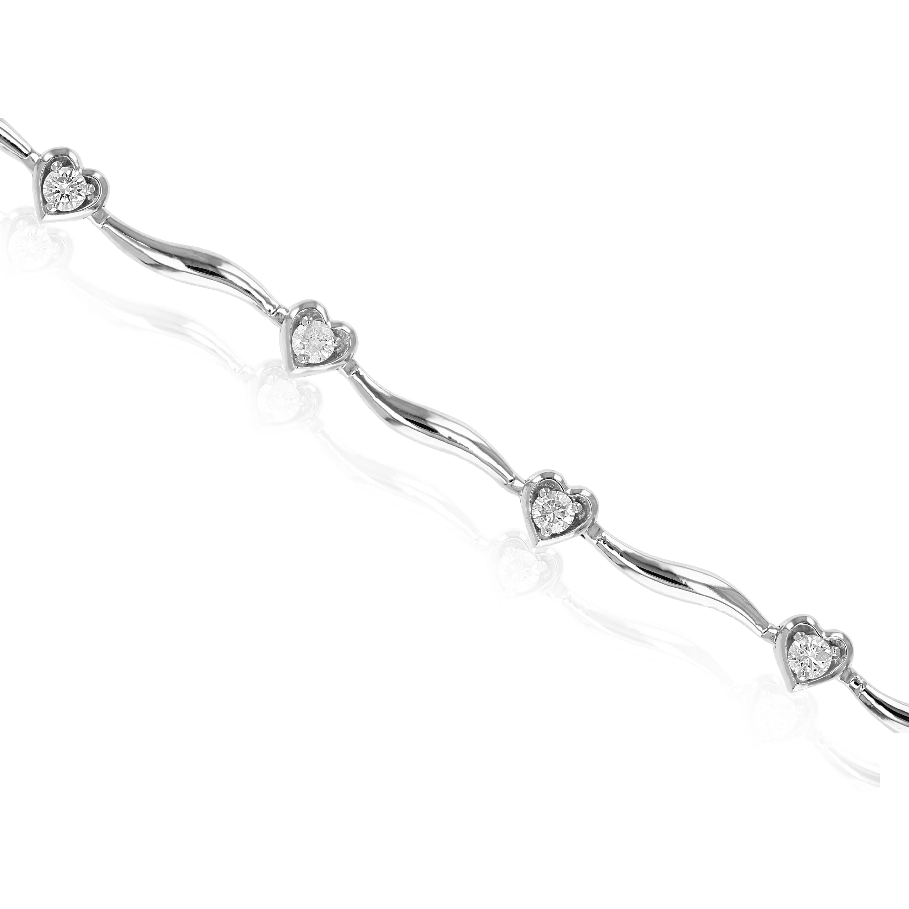 1/2 cttw Heart Diamond Tennis Bracelets in 10K White Gold