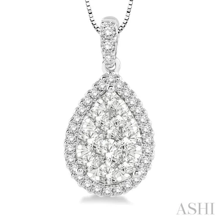 1/2 Ctw Pear Shape Diamond Lovebright Pendant in 14K White Gold with Chain