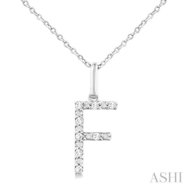 1/20 Ctw Initial 'F' Round Cut Diamond Fashion Pendant With Chain in Sterling Silver