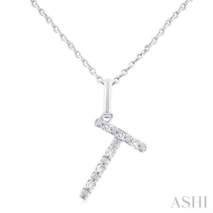 1/20 Ctw Initial 'T' Round Cut Diamond Fashion Pendant With Chain in Sterling Silver