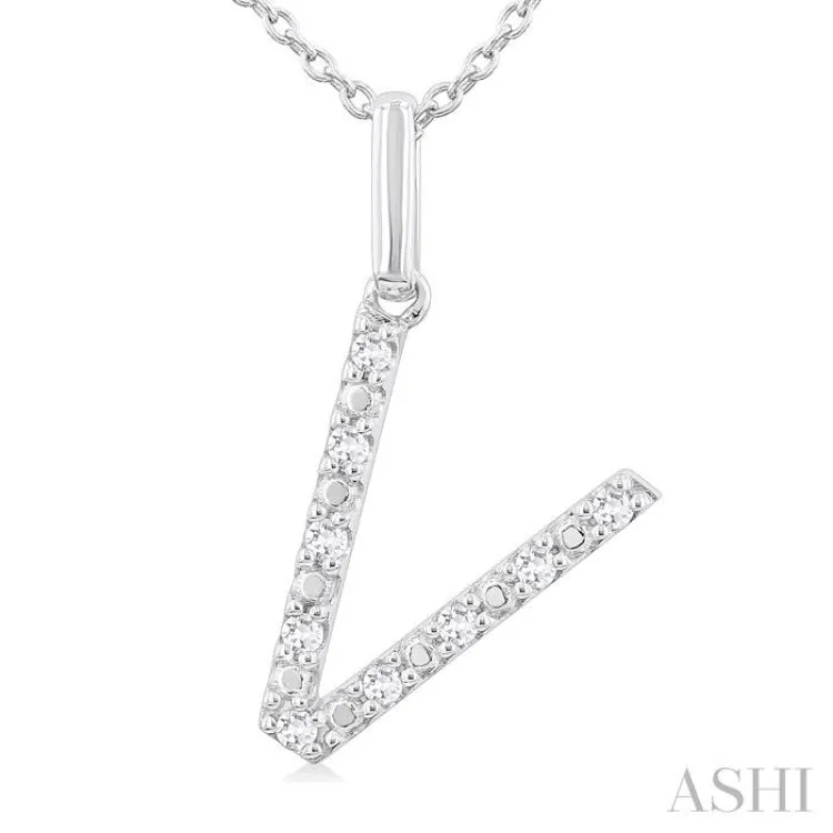 1/20 Ctw Initial 'V' Round Cut Diamond Fashion Pendant With Chain in Sterling Silver