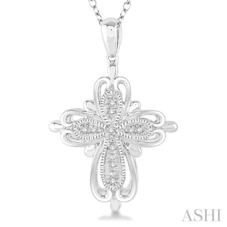 1/20 Ctw Round Cut Diamond Cross Pendant in Sterling Silver with Chain