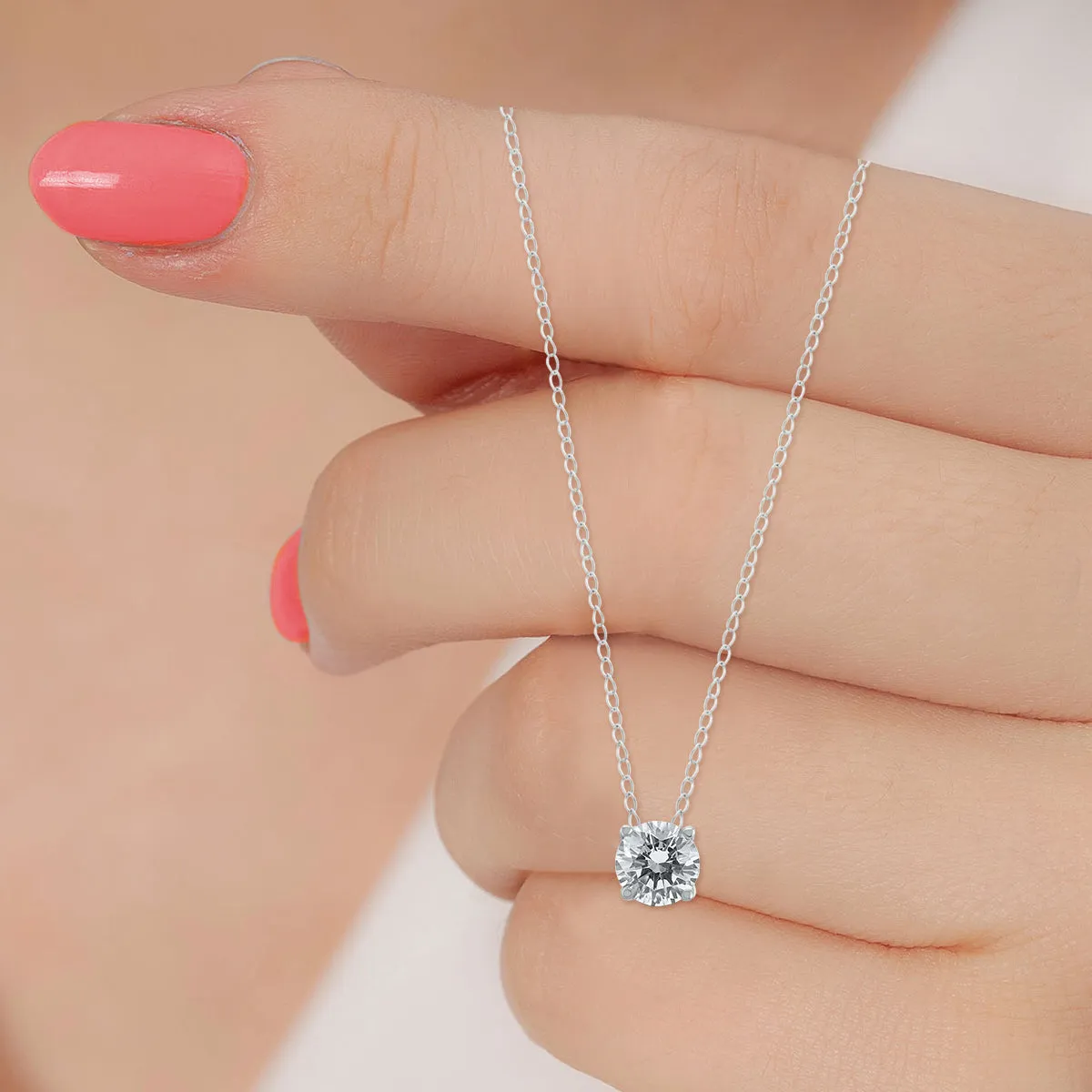 1/3 Carat Floating Round Diamond Solitaire Necklace In 14K White Gold