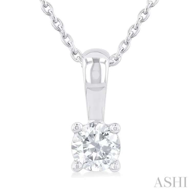 1/4 Ctw Prong Set Round Cut Diamond Solitaire Pendant With Chain in 14K White Gold