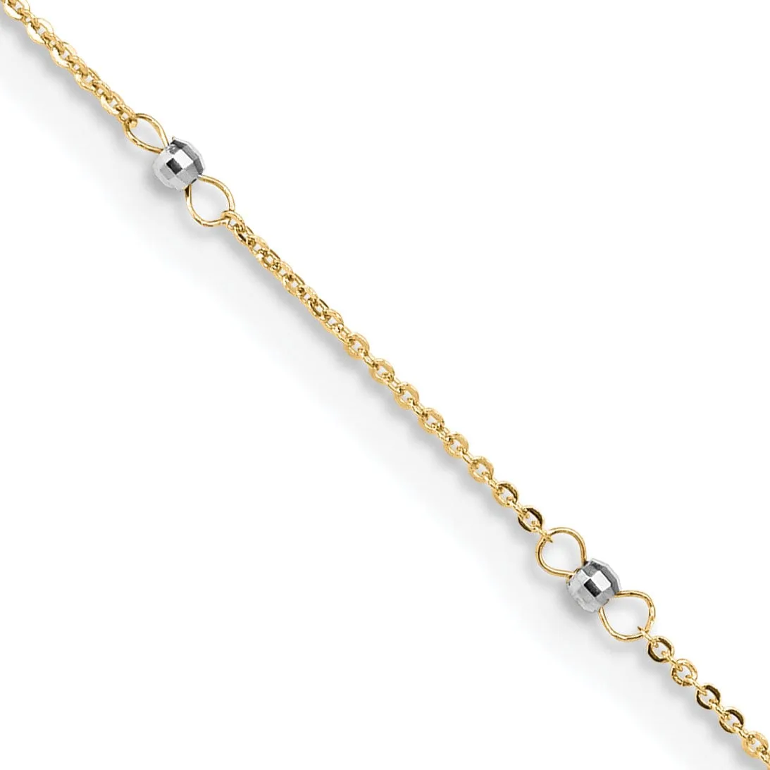 14k Two-tone Gold Cable Mirror Beads Anklet