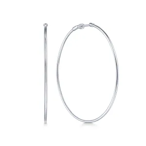 14K White Gold 60mm Plain Round Classic Hoops