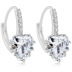 14K White Gold Heart Lever-back Earrings