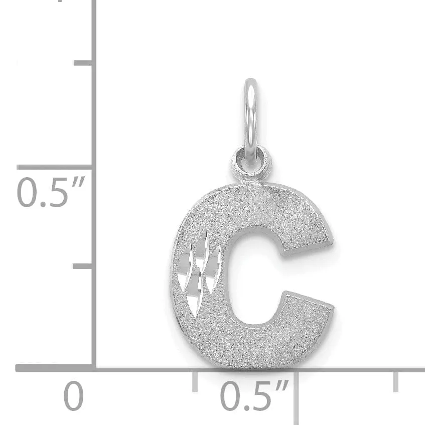 14k White Gold Satin Diamond Cut Finish Letter C Initial Pendant