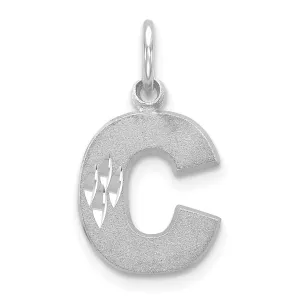 14k White Gold Satin Diamond Cut Finish Letter C Initial Pendant