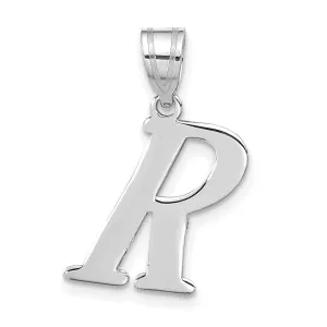 14k White Gold  Slanted Design Letter R Initial Charm Pendant