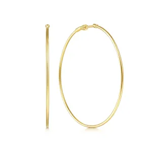 14K Yellow Gold 60mm Plain Round Classic Hoops