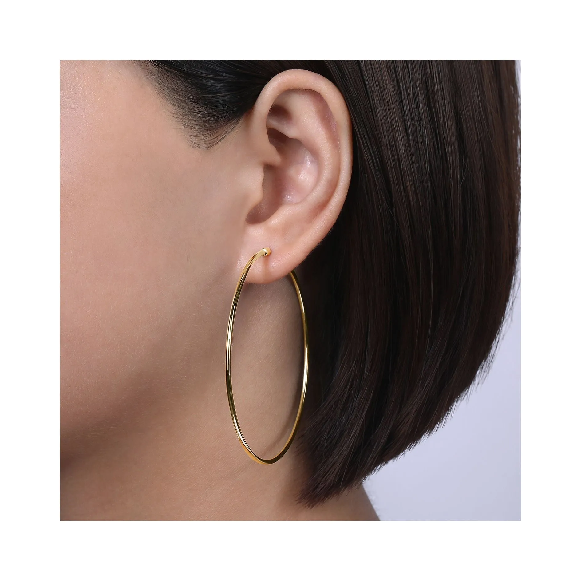 14K Yellow Gold 60mm Plain Round Classic Hoops