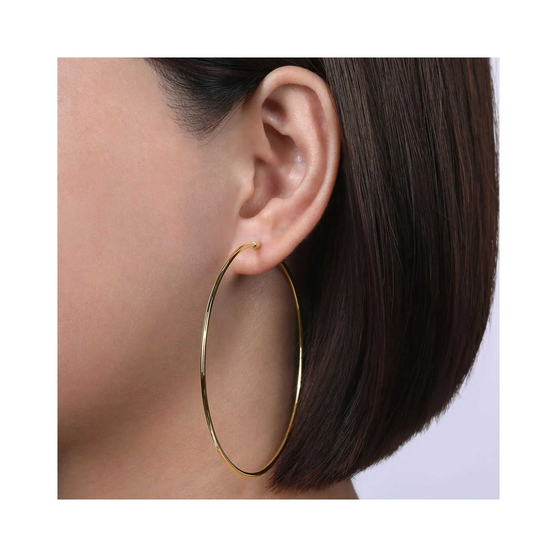 14K Yellow Gold 70mm Plain Round Classic Hoops