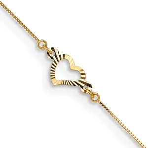 14k Yellow Gold Adjustable Heart Design Anklet