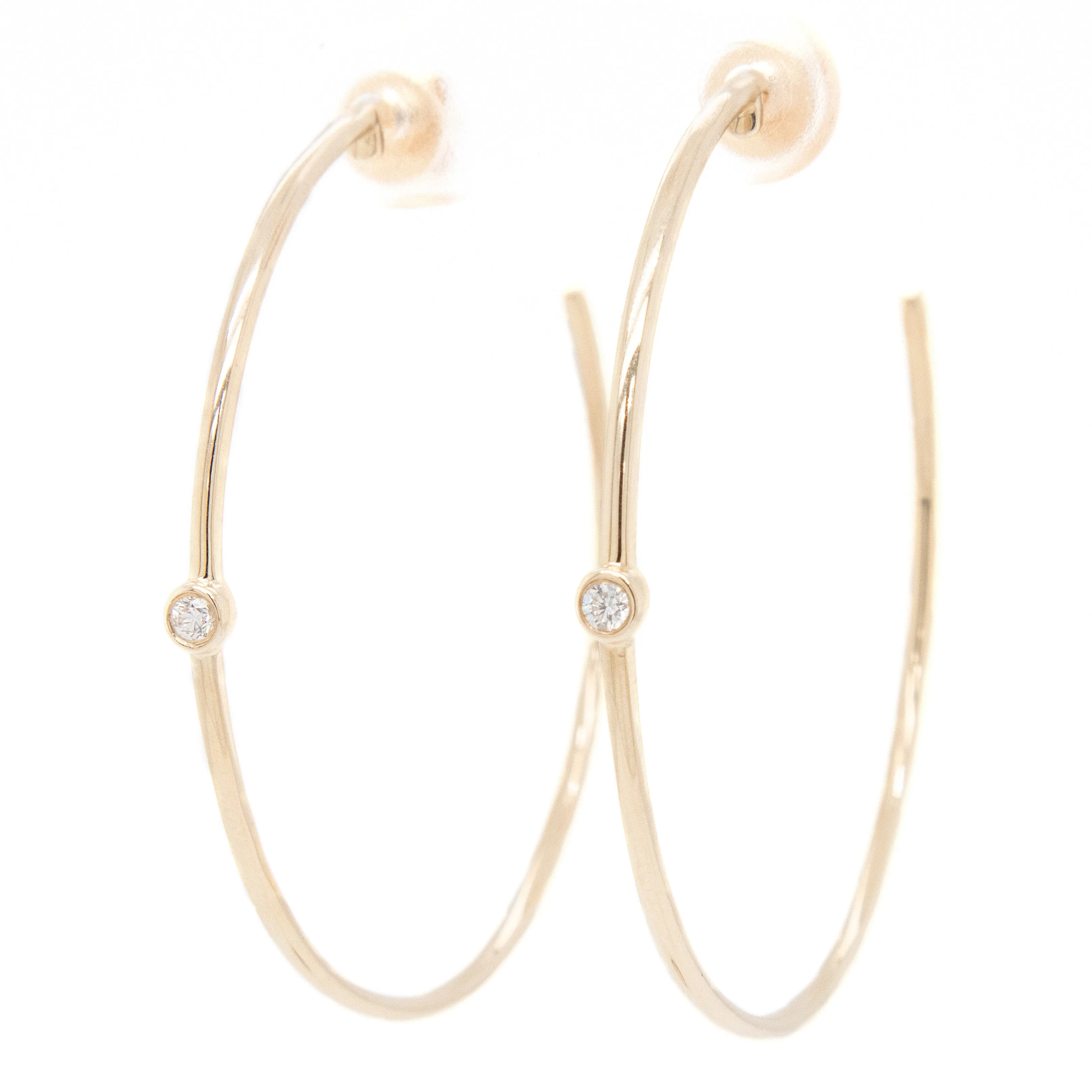 14k Yellow Gold Hoops With Bezel Diamond