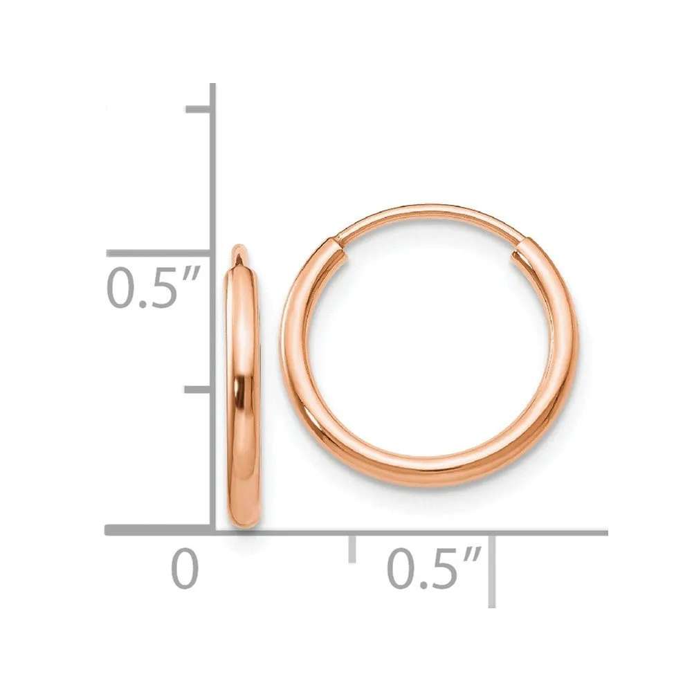 1.5mm x 13mm 14k Rose Gold Polished Endless Tube Hoop Earrings