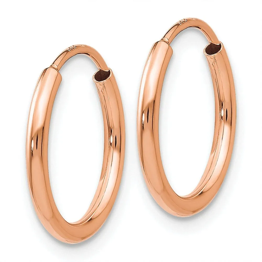 1.5mm x 13mm 14k Rose Gold Polished Endless Tube Hoop Earrings