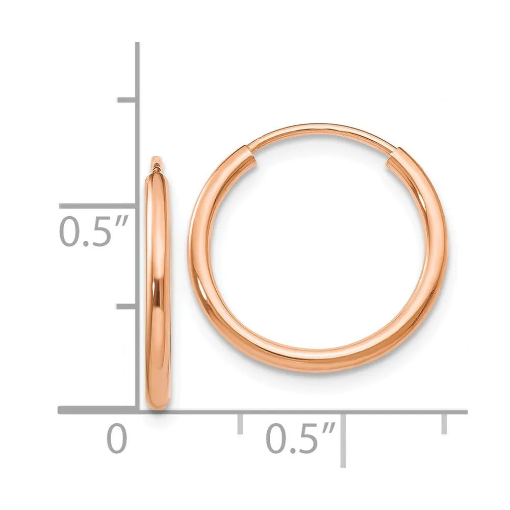 1.5mm x 15mm 14k Rose Gold Polished Endless Tube Hoop Earrings