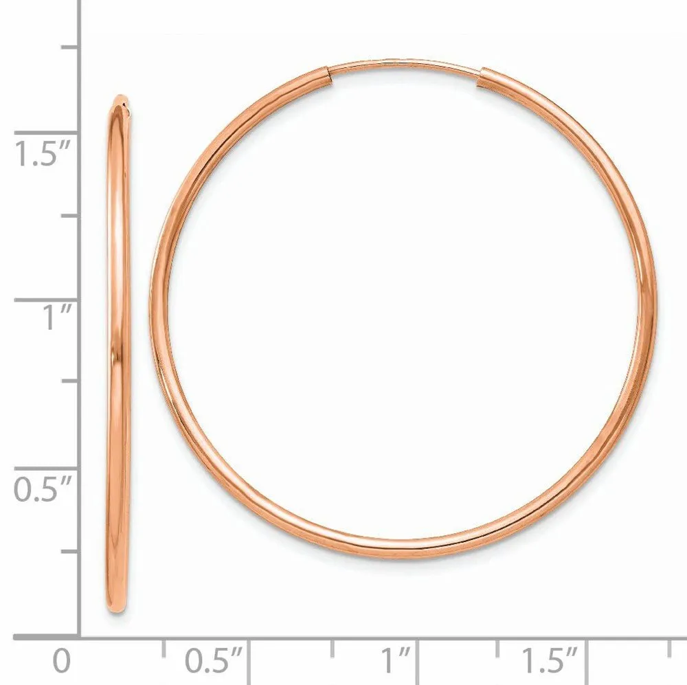 1.5mm x 38mm 14k Rose Gold Polished Endless Tube Hoop Earrings