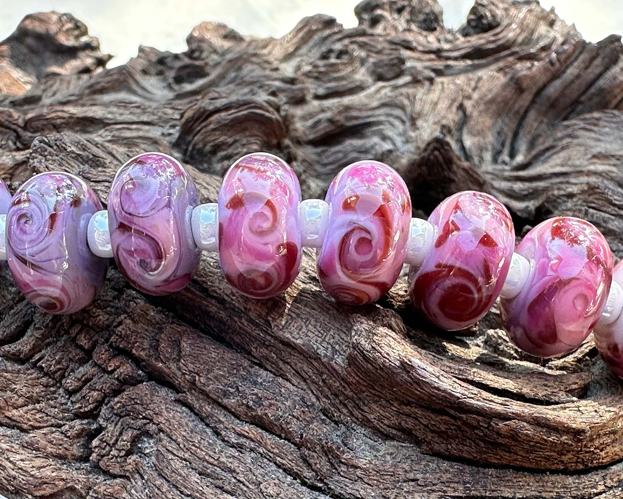 16 Charming Pink Lampwork Beads Set SRA