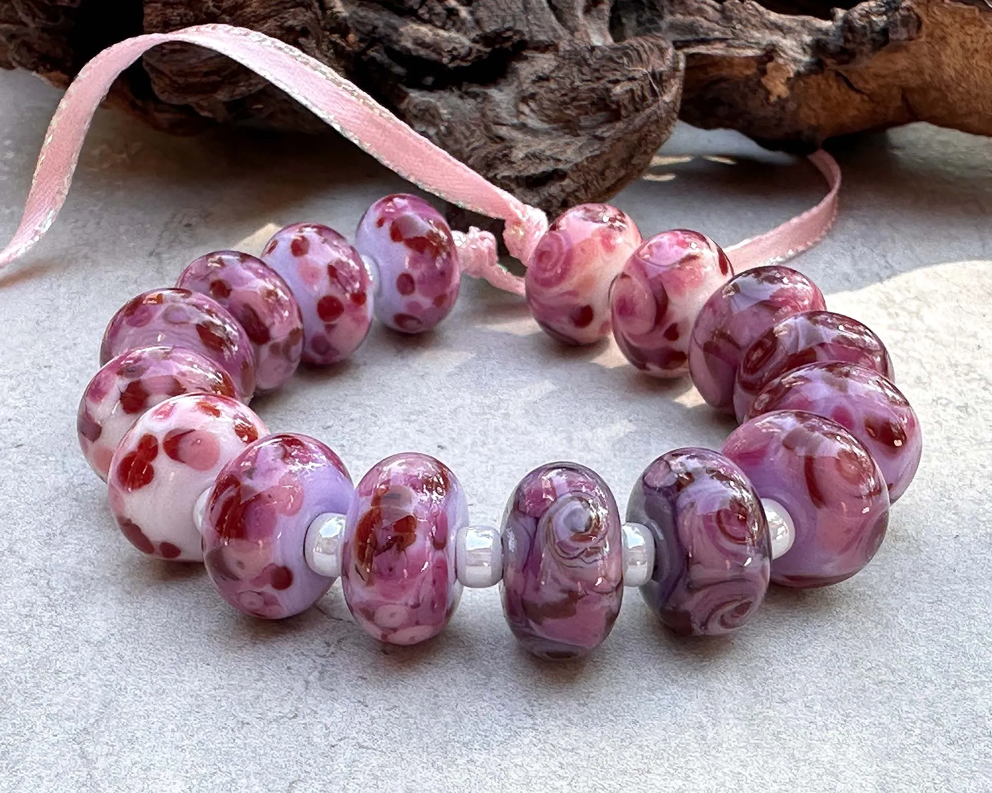 16 Charming Pink Lampwork Beads Set SRA