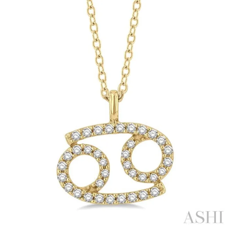 1/8 Ctw Cancer Round Cut Diamond Zodiac Pendant With Chain in 10K Yellow Gold