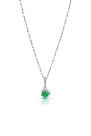 18k White Gold Round Brilliant Emerald Pendant