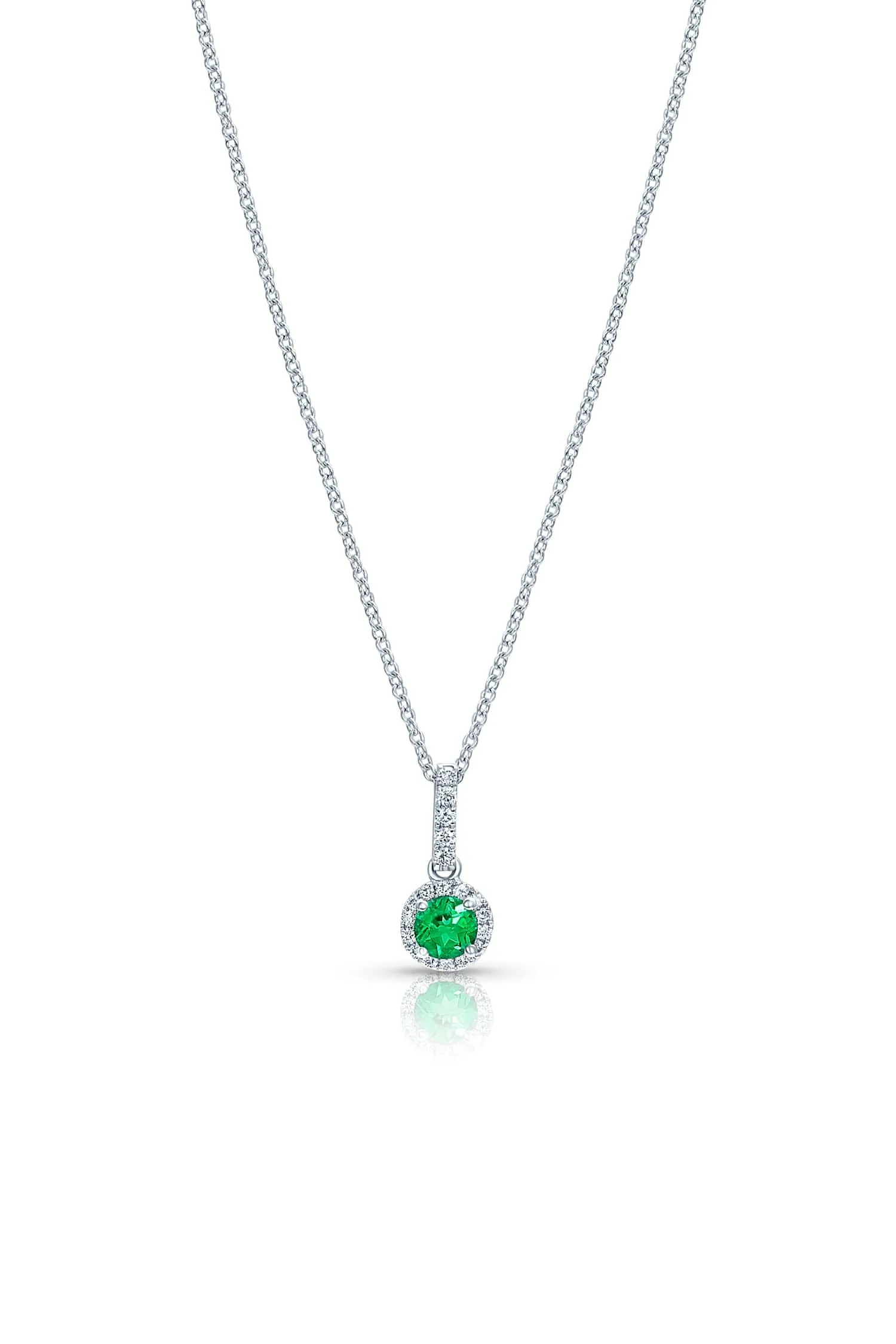 18k White Gold Round Brilliant Emerald Pendant