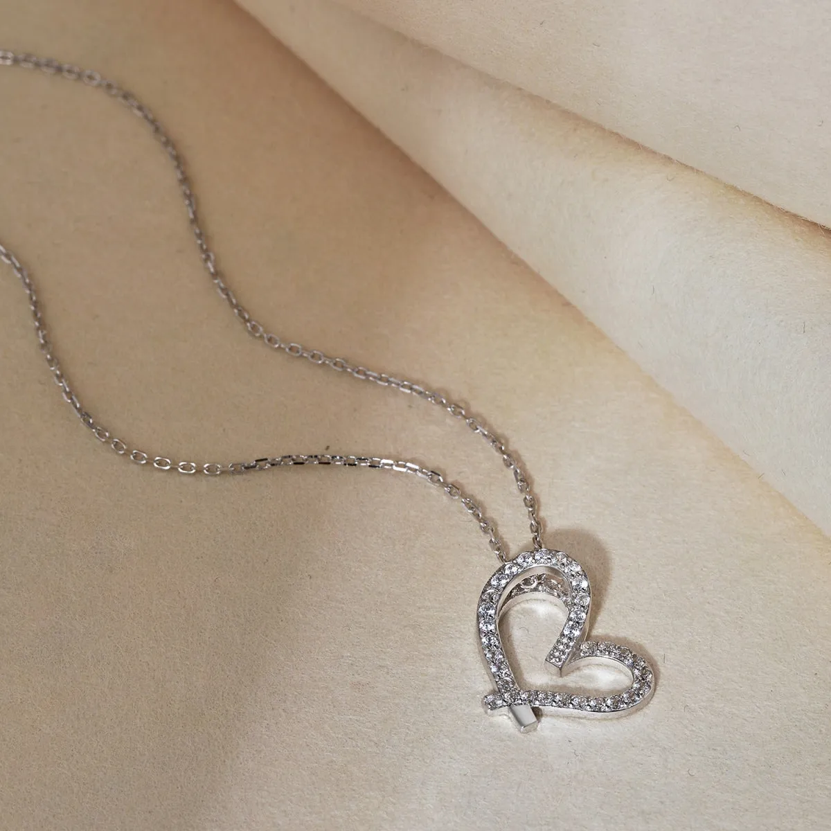 3D Pave Open Heart Pendant Necklace