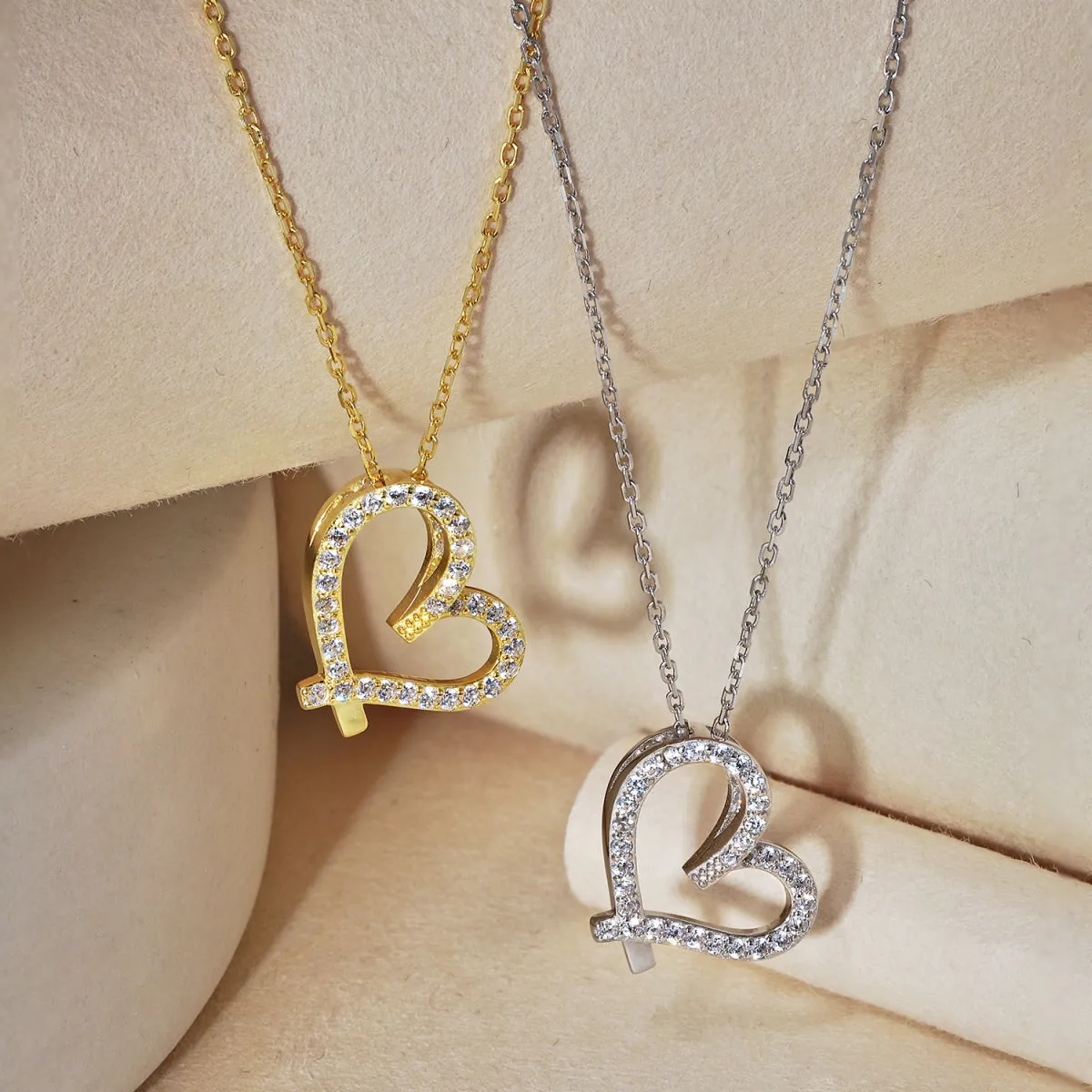 3D Pave Open Heart Pendant Necklace