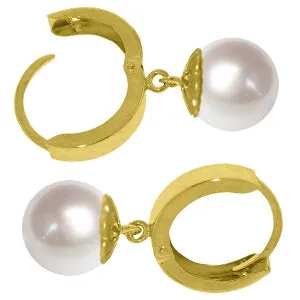 4 Carat 14K Solid Yellow Gold Hoop Earrings Natural Pearl