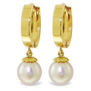 4 Carat 14K Solid Yellow Gold Hoop Earrings Natural Pearl