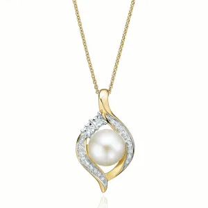 9ct Two Tone Gold  7mm Freshwater Pearl  & Diamond Set Pendant