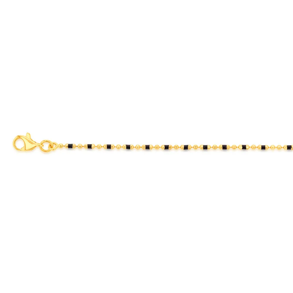 9ct Yellow Gold Fancy Black Bead 25.4cm Anklet