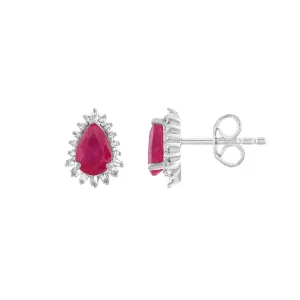 9K White Gold Ruby And Diamond Earrings - 20717346