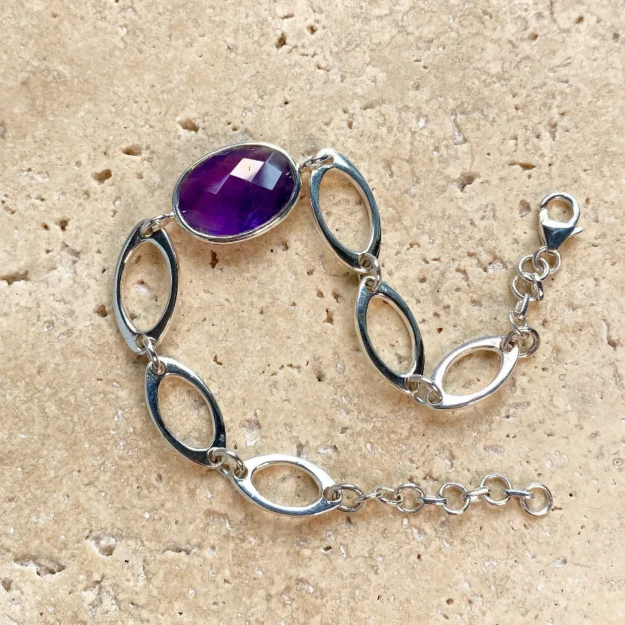 Amethyst Oval Gemstone Bracelet - Peony