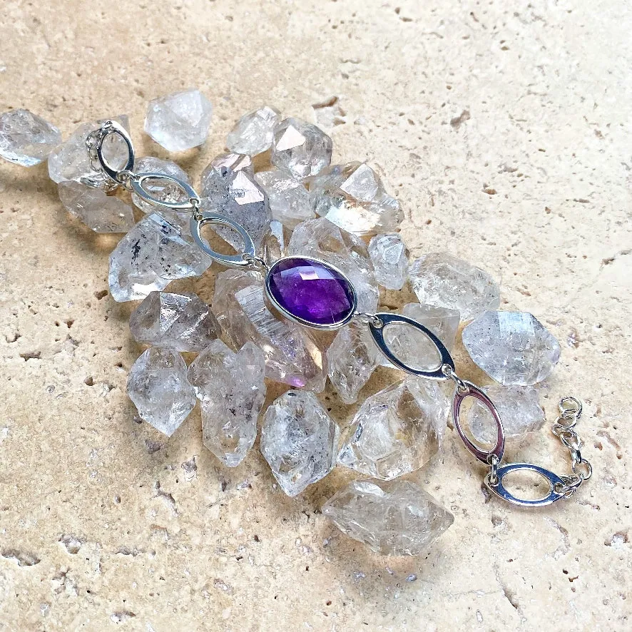 Amethyst Oval Gemstone Bracelet - Peony