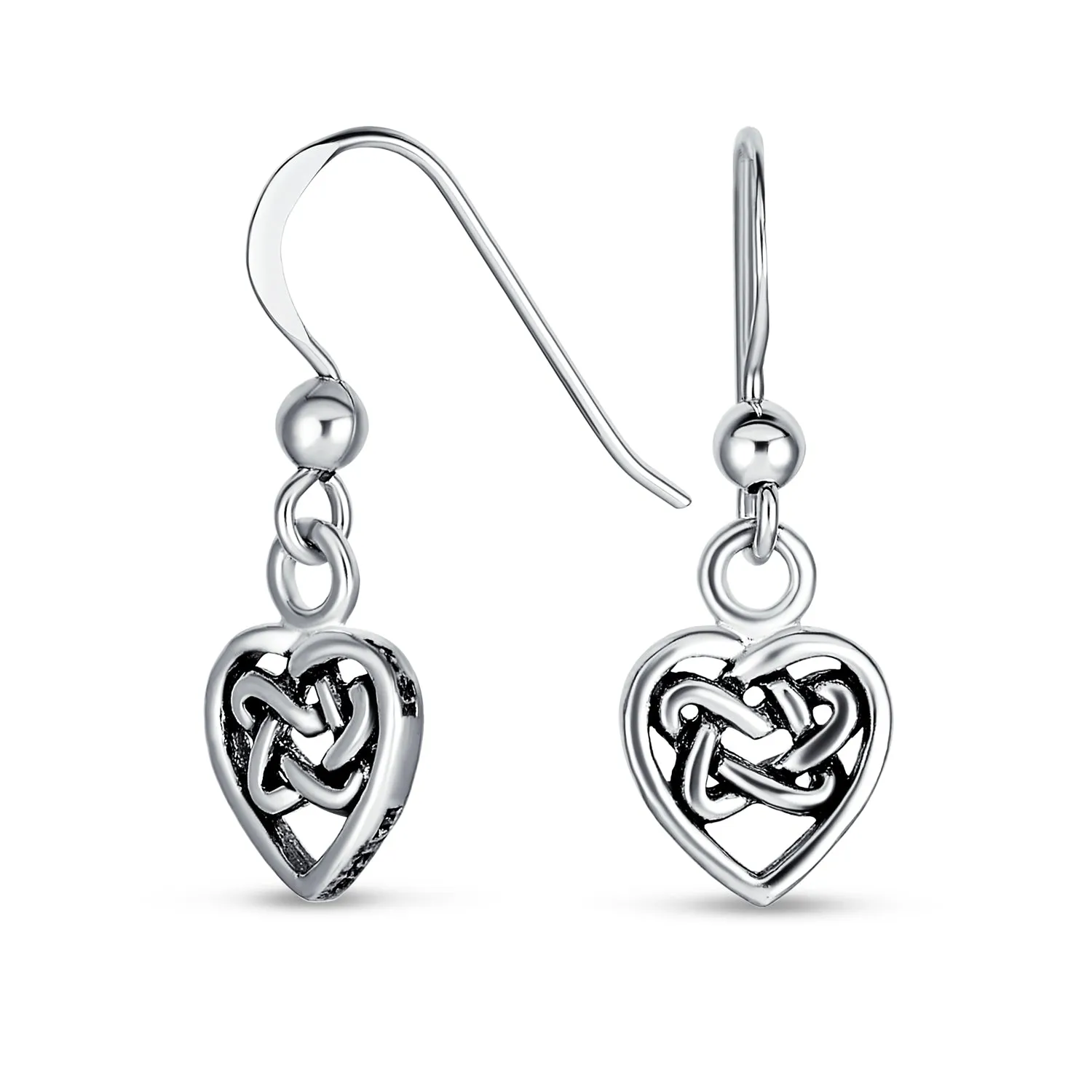 BFF Celtic Infinity Knot Heart Dangle Earrings Sterling Silver Fish Hook