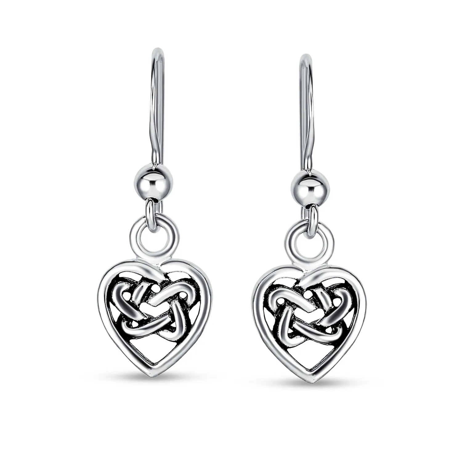 BFF Celtic Infinity Knot Heart Dangle Earrings Sterling Silver Fish Hook