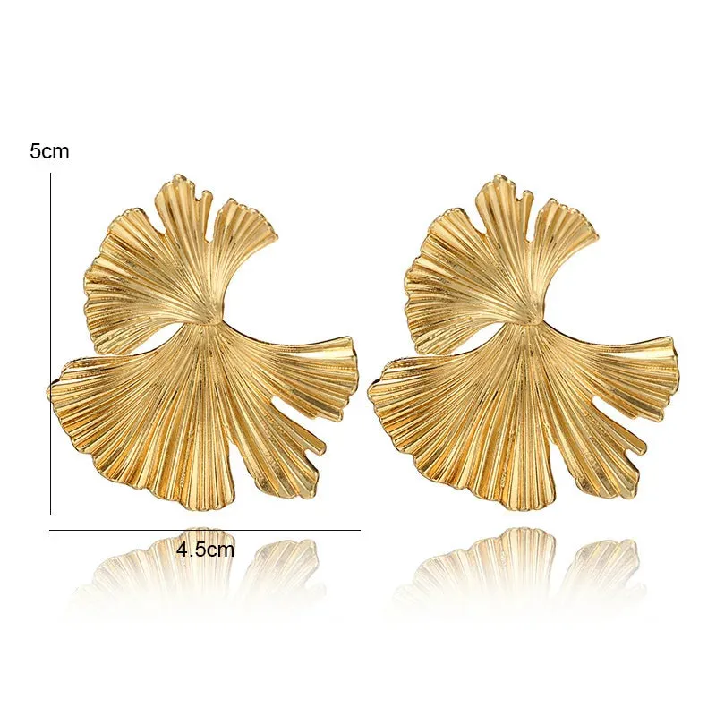 Bohemian Geometric Gold Ginkgo Biloba Leaf Drop Earrings Punk Statement Ear Accessories