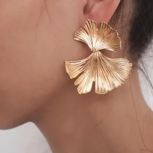 Bohemian Geometric Gold Ginkgo Biloba Leaf Drop Earrings Punk Statement Ear Accessories