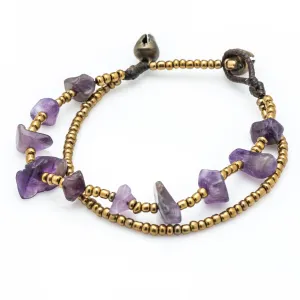 Brass Beads Bracelet with Amethyst Stones