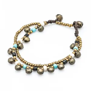 Brass Beads Bracelet with Brass Bells in Multi