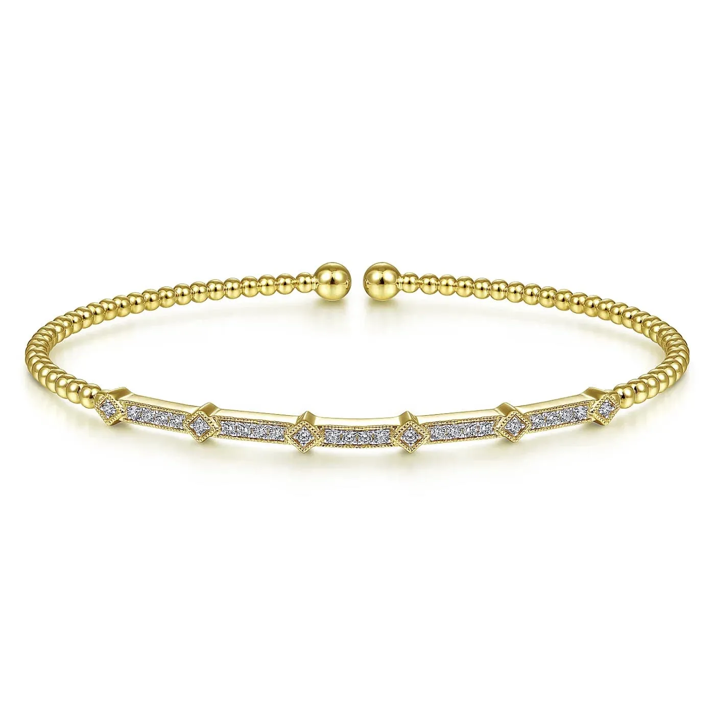 Bujukan Yellow Gold Diamond Open Cuff Bangle Bracelet, 0.20 cttw