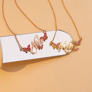 Butterfly Full Diamond Customized Name Necklace