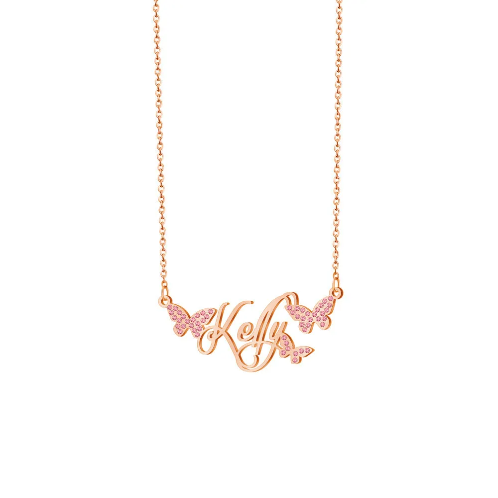 Butterfly Full Diamond Customized Name Necklace