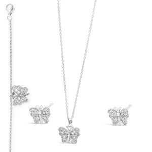 Butterfly Pendant & Bracelet & Earrings Sterling Silver Set